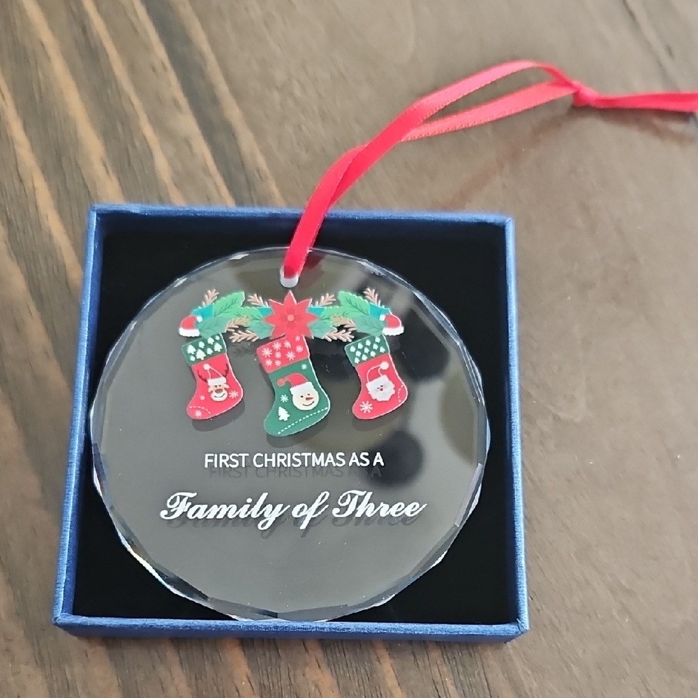 Family of Three Christmas Ornament - Red & Green